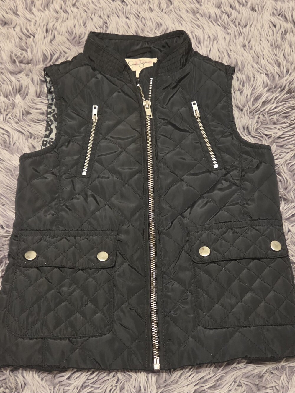 Jessica Simpson Girls' Quilted Black Vest with Zip and Pocket Detail Sz 6